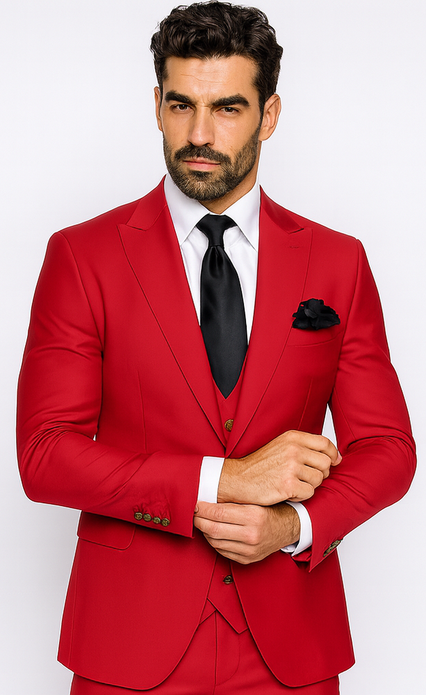 Rossi Man MAX RM1191 Red Slim Fit 3-Piece Suit – Men’s Formalwear