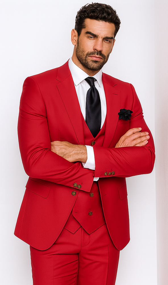Rossi Man MAX RM1191 Red Slim Fit 3-Piece Suit – Men’s Formalwear