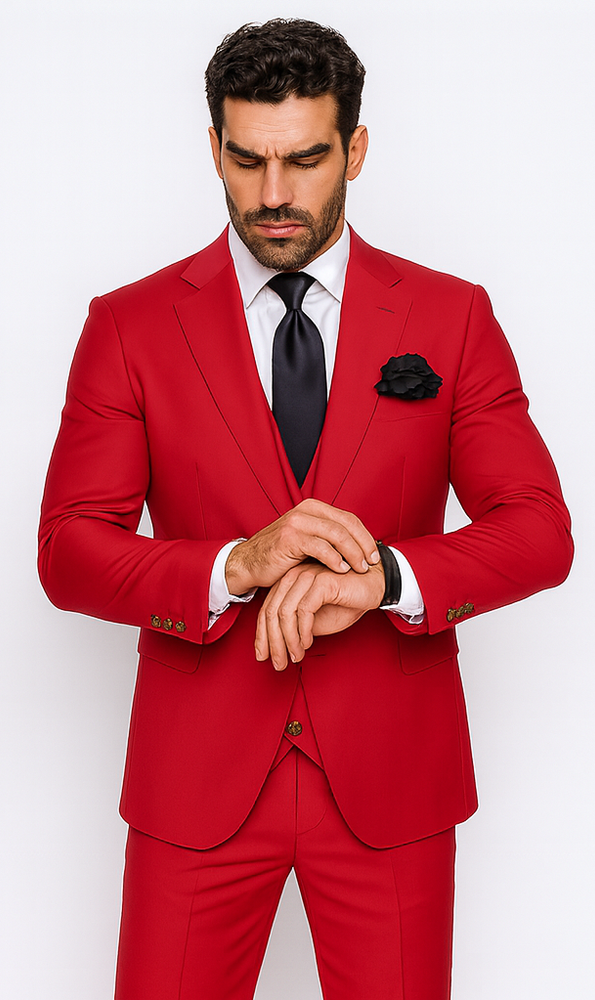 Rossi Man MAX RM1191 Red Slim Fit 3-Piece Suit – Men’s Formalwear