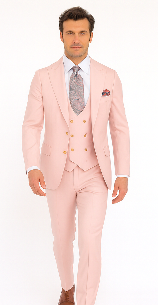 Rossi Man MAX RM1203 Slim Fit 3-Piece Suit – Solid Pink Formalwear for Men