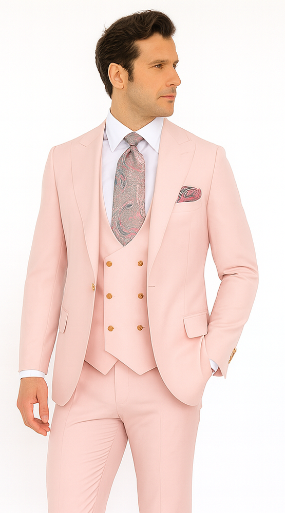 Rossi Man MAX RM1203 Slim Fit 3-Piece Suit – Solid Pink Formalwear for Men