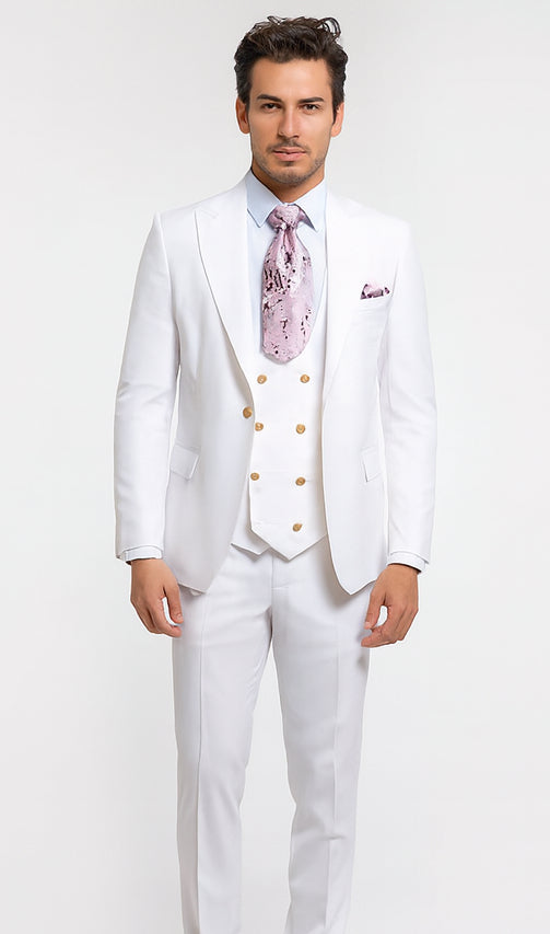 Rossi Man MAX RM1374 White Slim Fit 3-Piece Suit – Men’s Formalwear
