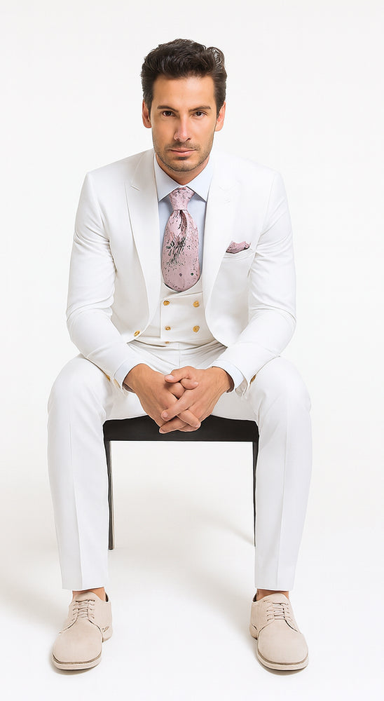 Rossi Man MAX RM1374 White Slim Fit 3-Piece Suit – Men’s Formalwear