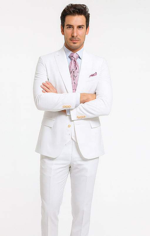 Rossi Man MAX RM1374 White Slim Fit 3-Piece Suit – Men’s Formalwear