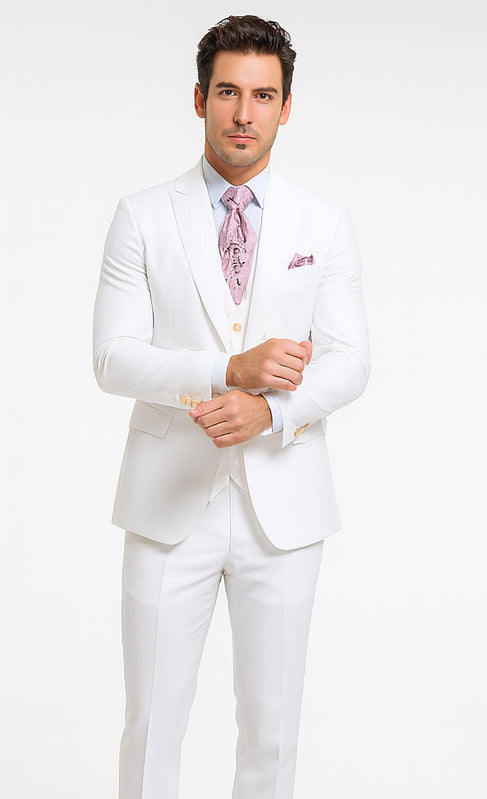 Rossi Man MAX RM1374 White Slim Fit 3-Piece Suit – Men’s Formalwear