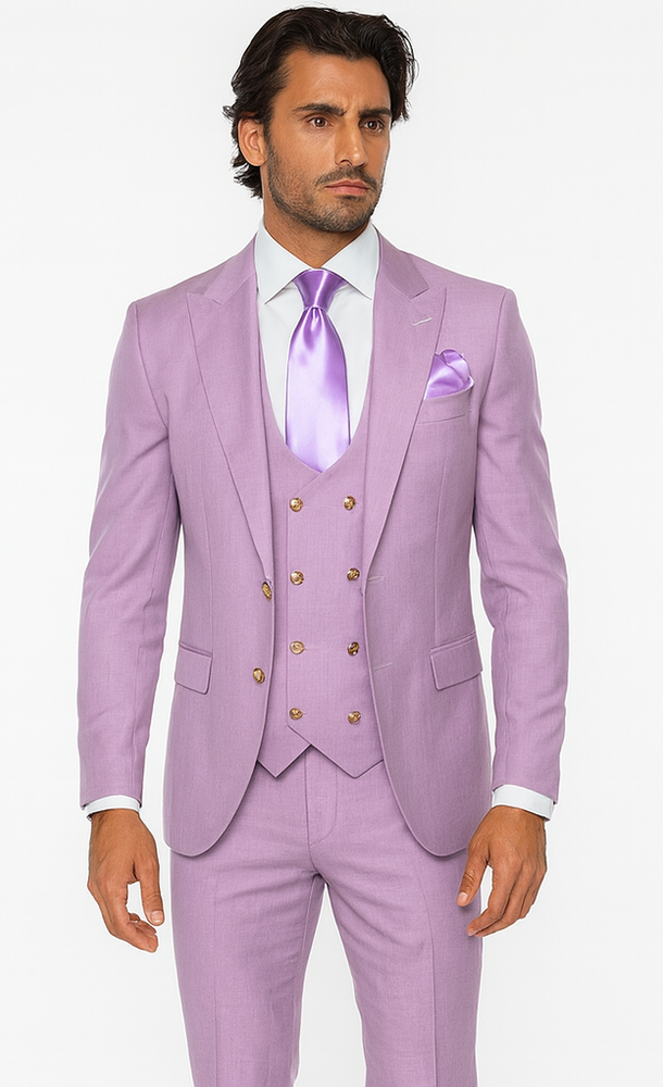 Rossi Man MAX RM1378 Slim Fit 3-Piece Lavender Suit – Formalwear for Men