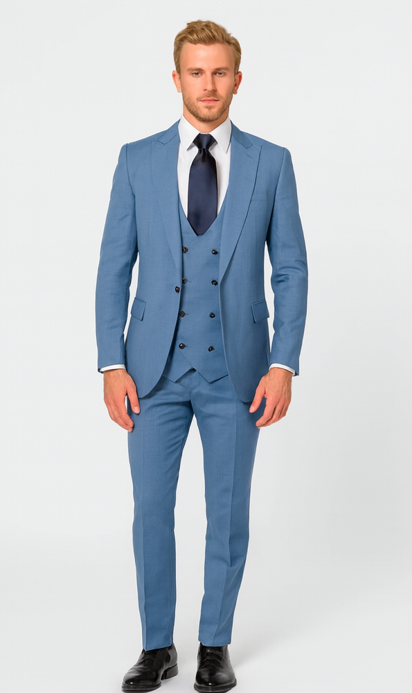 Rossi Man MAX RM1387 Slim Fit 3-Piece Suit –  Solid Blue Formalwear for Men