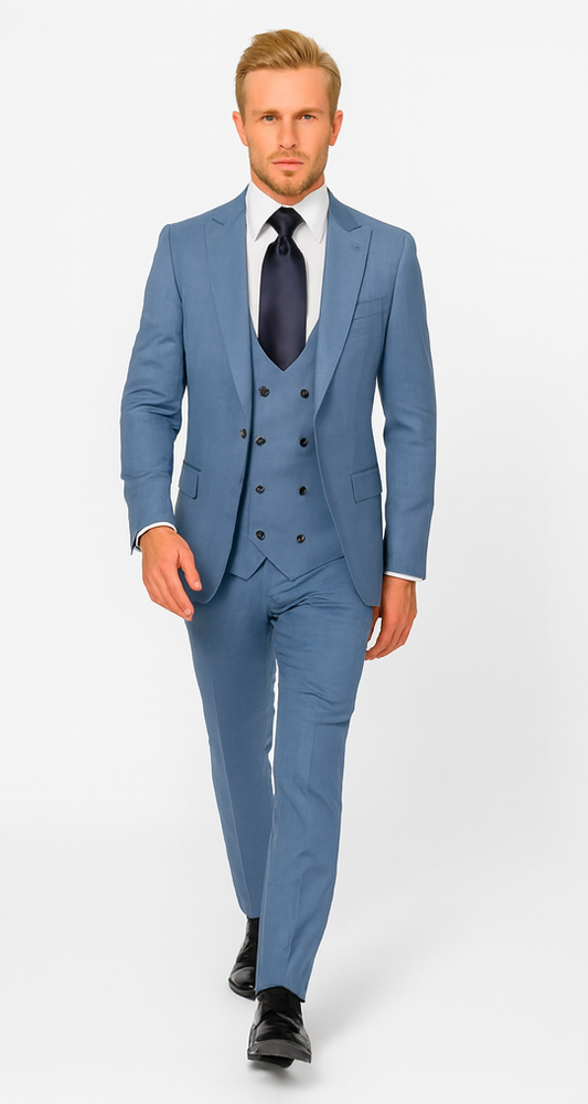 Rossi Man MAX RM1387 Slim Fit 3-Piece Suit –  Solid Blue Formalwear for Men