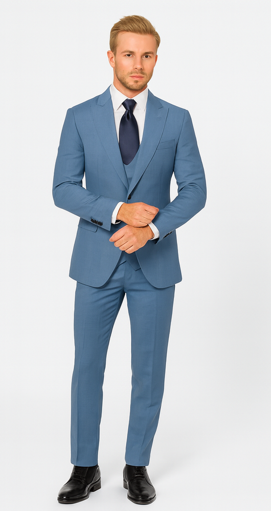 Rossi Man MAX RM1387 Slim Fit 3-Piece Suit –  Solid Blue Formalwear for Men