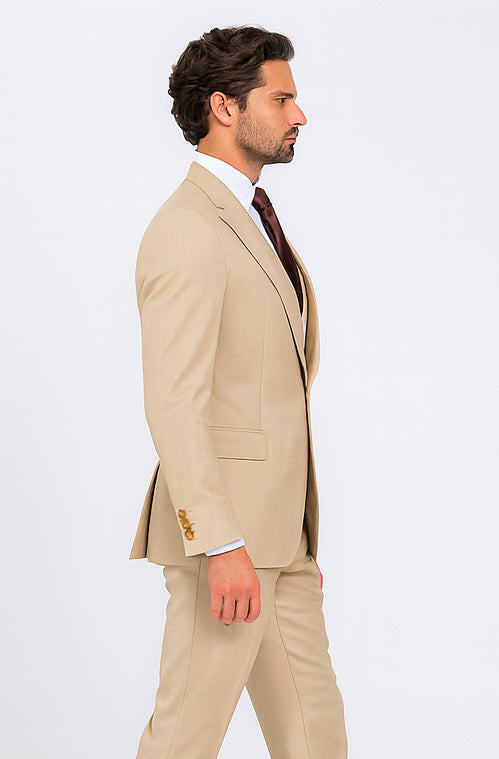 Rossi Man MAX RM1391 Beige Slim Fit 3-Piece Suit - Men’s Modern Formalwear