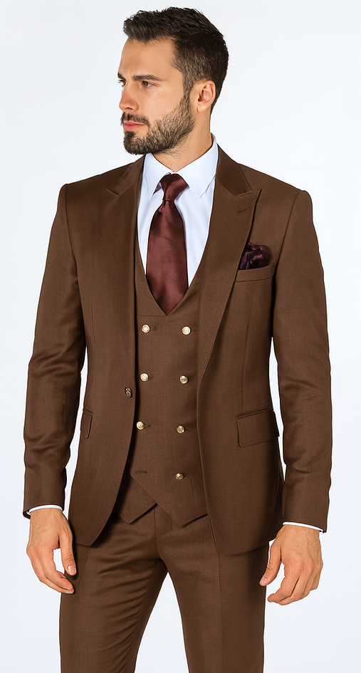 Rossi Man MAX RM1392 Brown Slim Fit 3-Piece Suit – Men’s Formalwear