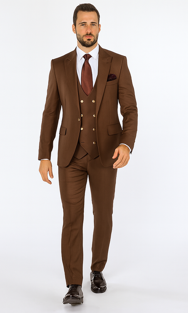 Rossi Man MAX RM1392 Brown Slim Fit 3-Piece Suit – Men’s Formalwear
