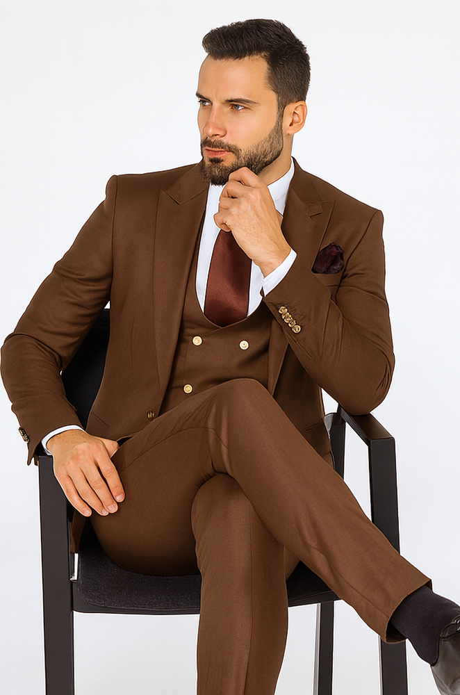 Rossi Man MAX RM1392 Brown Slim Fit 3-Piece Suit – Men’s Formalwear