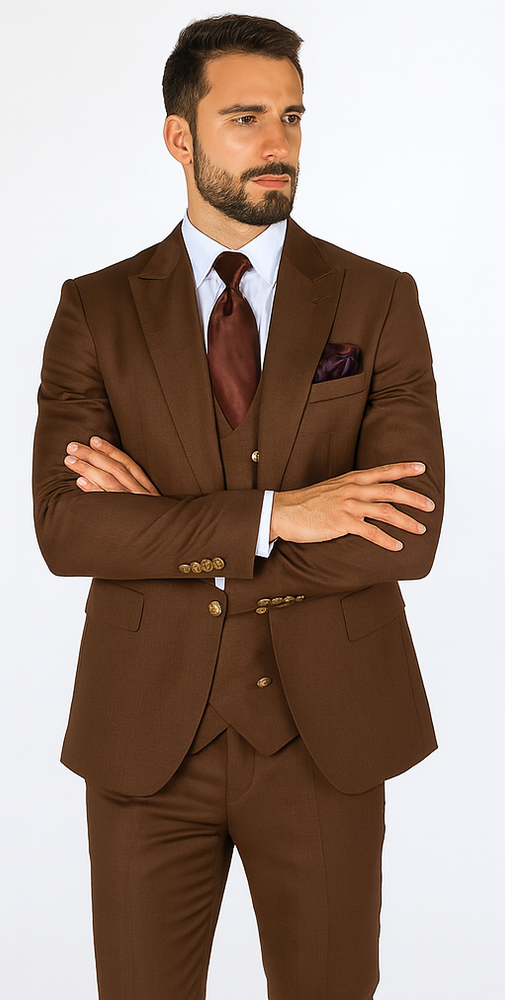 Rossi Man MAX RM1392 Brown Slim Fit 3-Piece Suit – Men’s Formalwear
