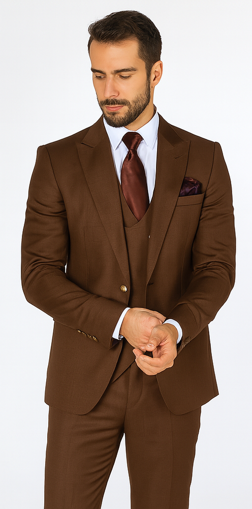 Rossi Man MAX RM1392 Brown Slim Fit 3-Piece Suit – Men’s Formalwear