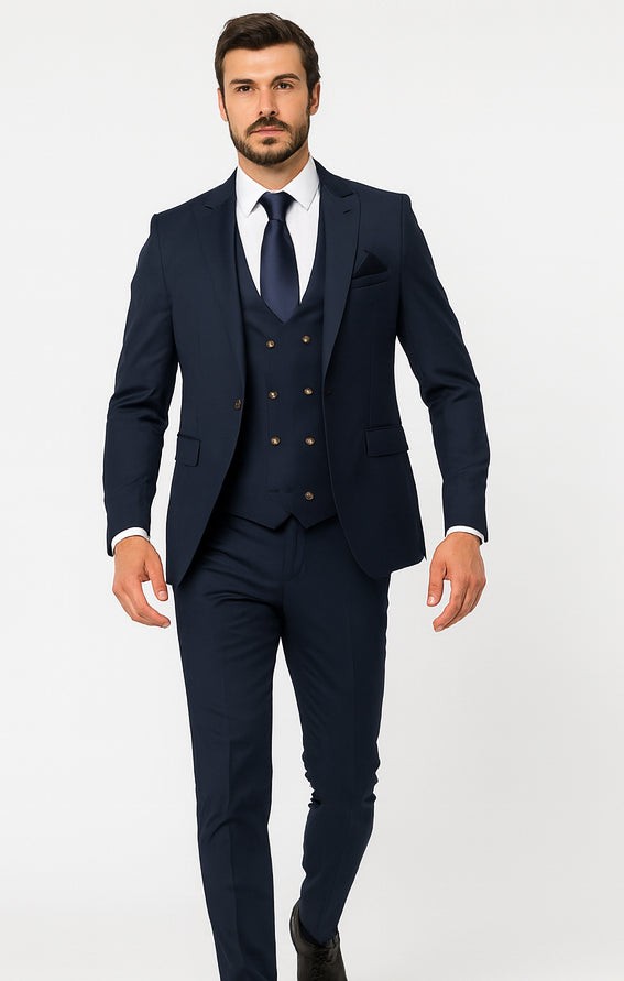 Rossi Man MAX RM1393 Navy Slim Fit 3-Piece Suit – Modern Men’s Formalwear