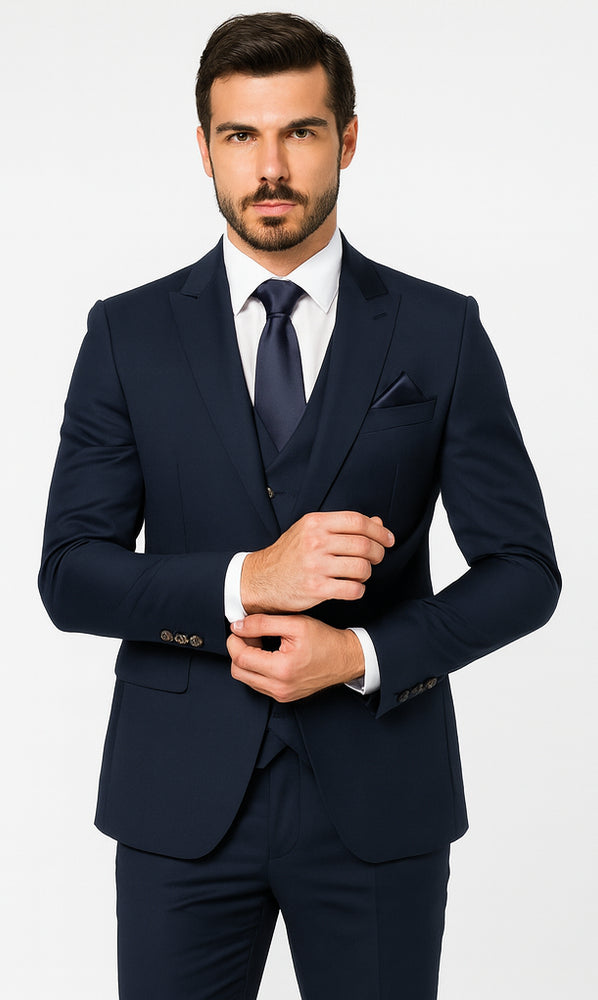 Rossi Man MAX RM1393 Navy Slim Fit 3-Piece Suit – Modern Men’s Formalwear