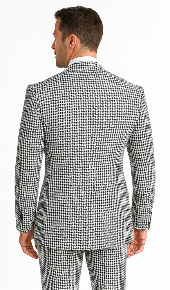 Rossi Man MAX RM1710 Slim Fit 3-Piece Black and White Houndstooth Suit