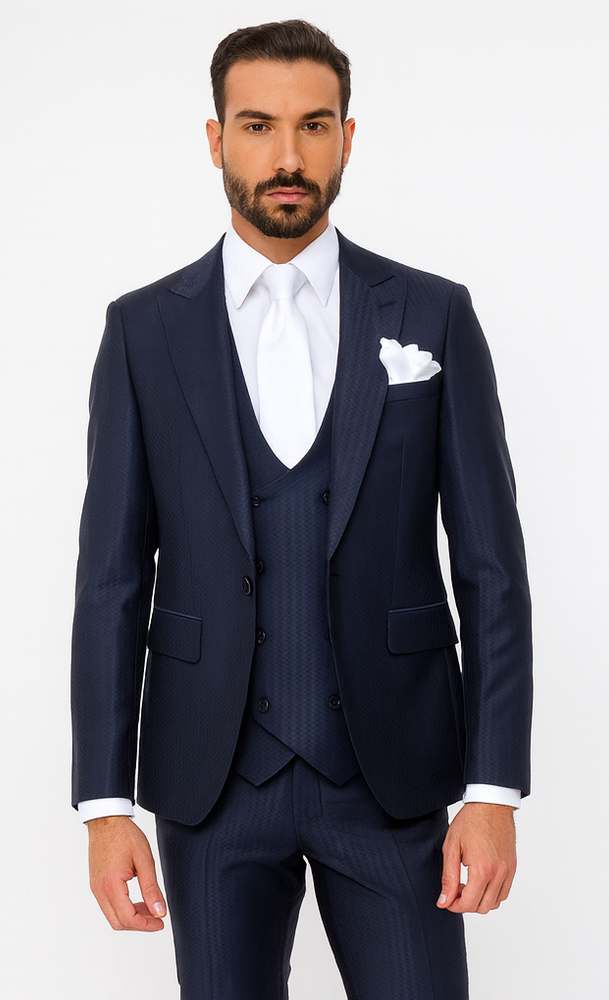 Rossi Man MAX RM1711 Navy Slim Fit 3-Piece Suit – Men’s Formalwear