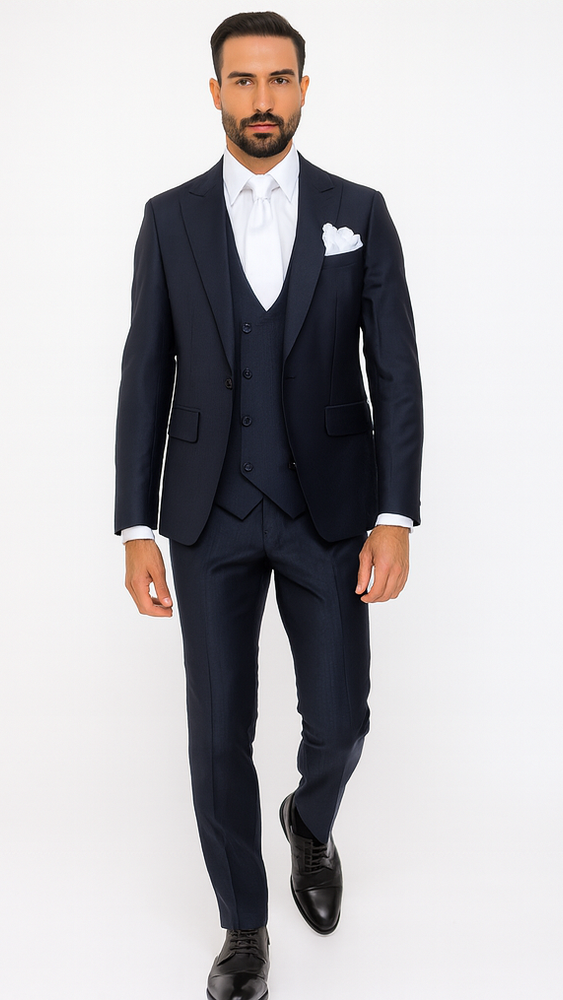 Rossi Man MAX RM1711 Navy Slim Fit 3-Piece Suit – Men’s Formalwear