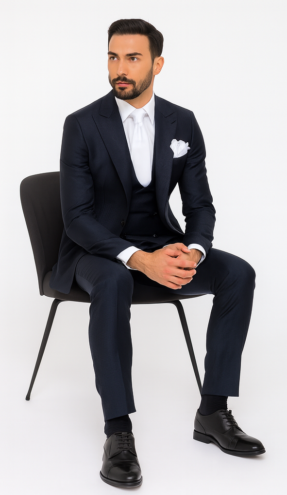 Rossi Man MAX RM1711 Navy Slim Fit 3-Piece Suit – Men’s Formalwear