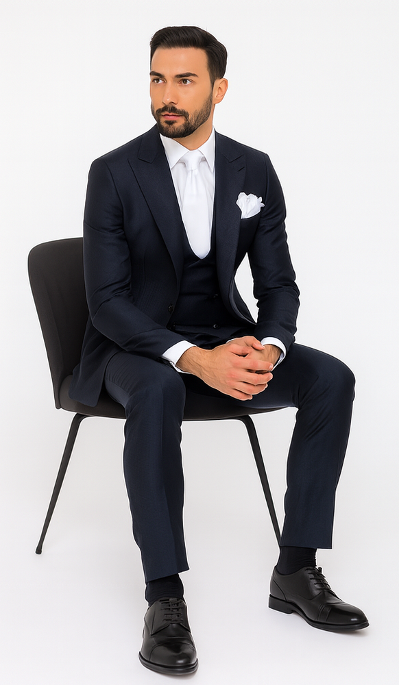 Rossi Man MAX RM1711 Navy Slim Fit 3-Piece Suit – Men’s Formalwear