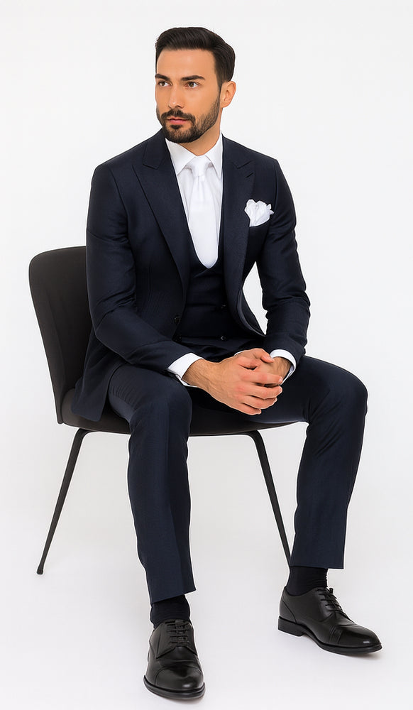 Rossi Man MAX RM1711 Navy Slim Fit 3-Piece Suit – Men’s Formalwear