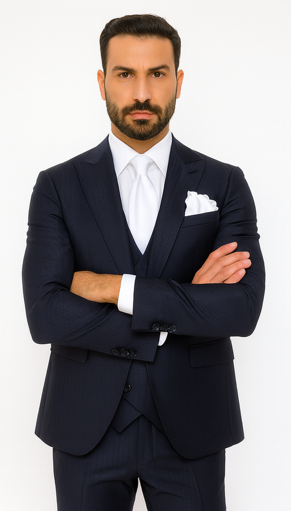 Rossi Man MAX RM1711 Navy Slim Fit 3-Piece Suit – Men’s Formalwear