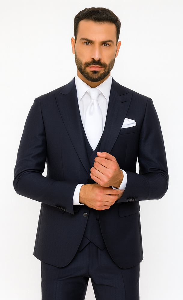 Rossi Man MAX RM1711 Navy Slim Fit 3-Piece Suit – Men’s Formalwear