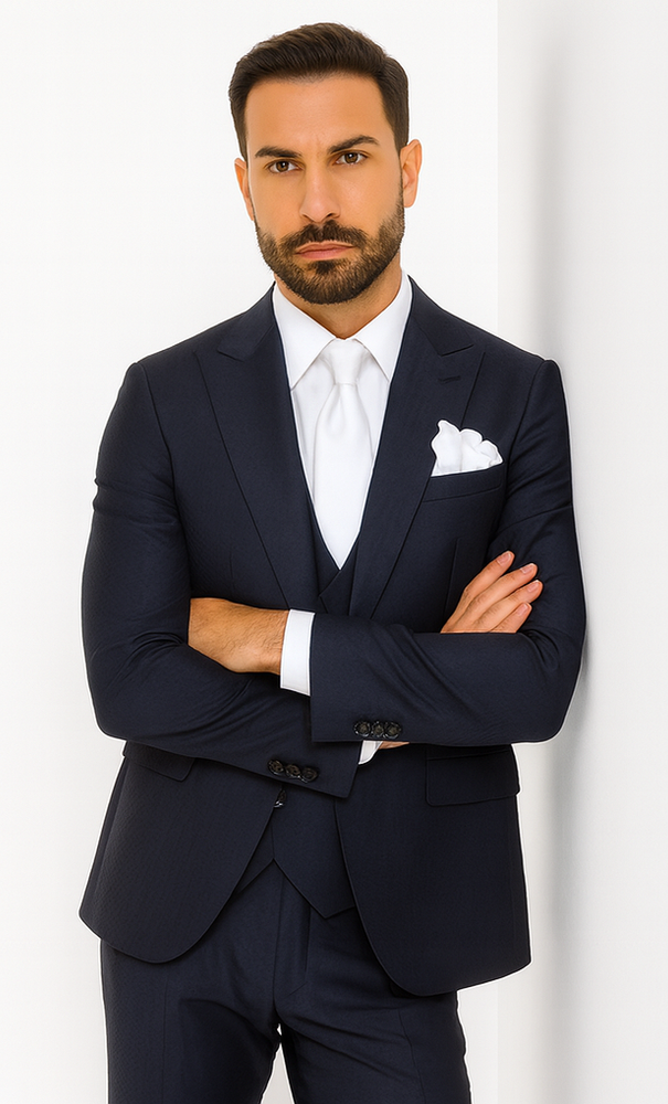 Rossi Man MAX RM1711 Navy Slim Fit 3-Piece Suit – Men’s Formalwear