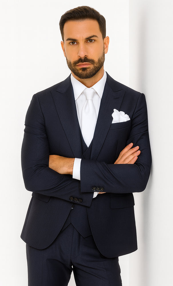 Rossi Man MAX RM1711 Navy Slim Fit 3-Piece Suit – Men’s Formalwear