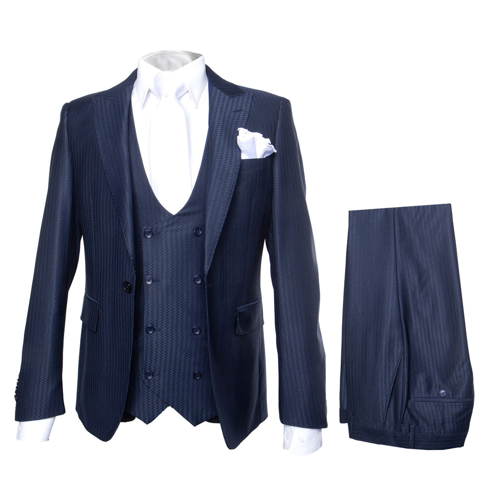 Rossi Man MAX RM1711 Navy Slim Fit 3-Piece Suit – Men’s Formalwear