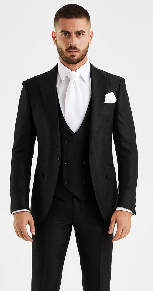 Rossi Man MAX RM1712 Black Slim Fit 3-Piece Suit – Stylish Men’s Formalwear