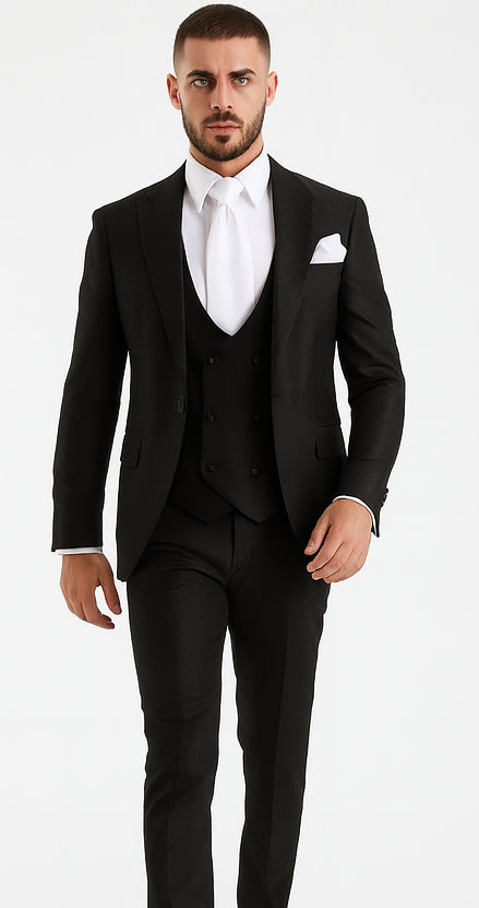 Rossi Man MAX RM1712 Black Slim Fit 3-Piece Suit – Stylish Men’s Formalwear