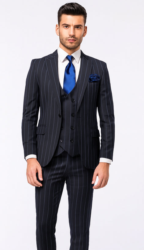 Rossi Man MAX RM1725 Navy Slim Fit 3-Piece Suit – Men’s Formalwear