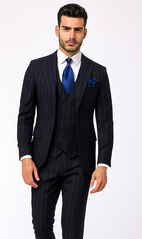 Rossi Man MAX RM1725 Navy Slim Fit 3-Piece Suit – Men’s Formalwear