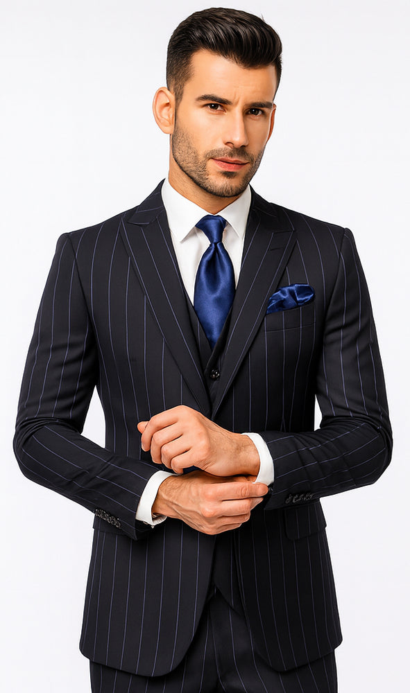 Rossi Man MAX RM1725 Navy Slim Fit 3-Piece Suit – Men’s Formalwear