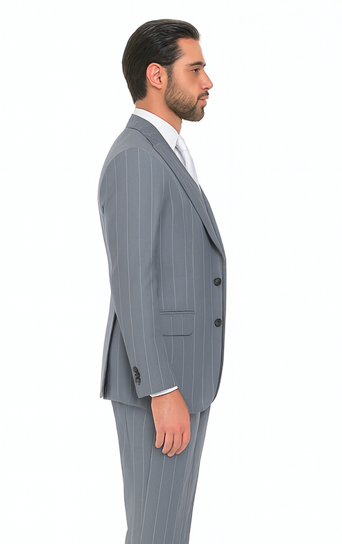 Rossi Man MAX RM1726 Grey Pinstripe Slim Fit 3-Piece Suit – Men’s Formalwear