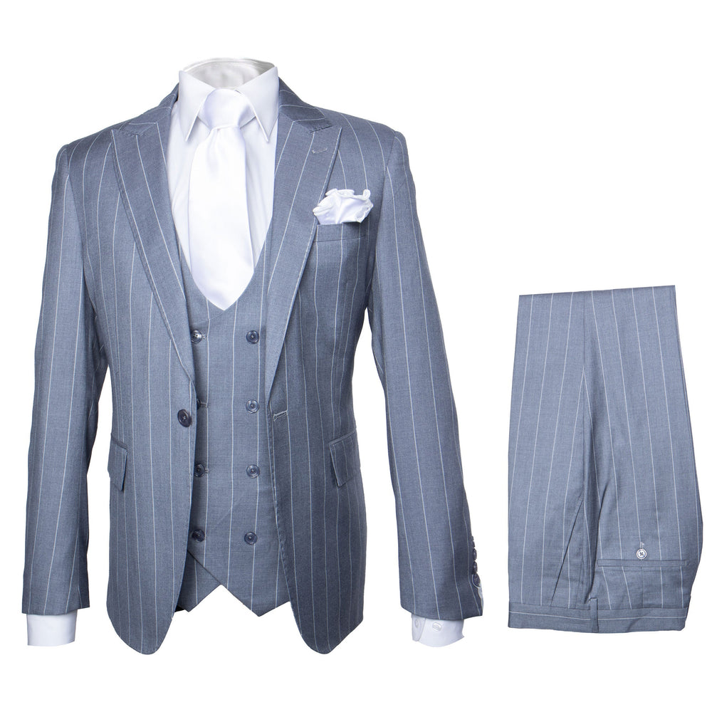 Rossi Man MAX RM1726 Grey Pinstripe Slim Fit 3-Piece Suit – Men’s Formalwear