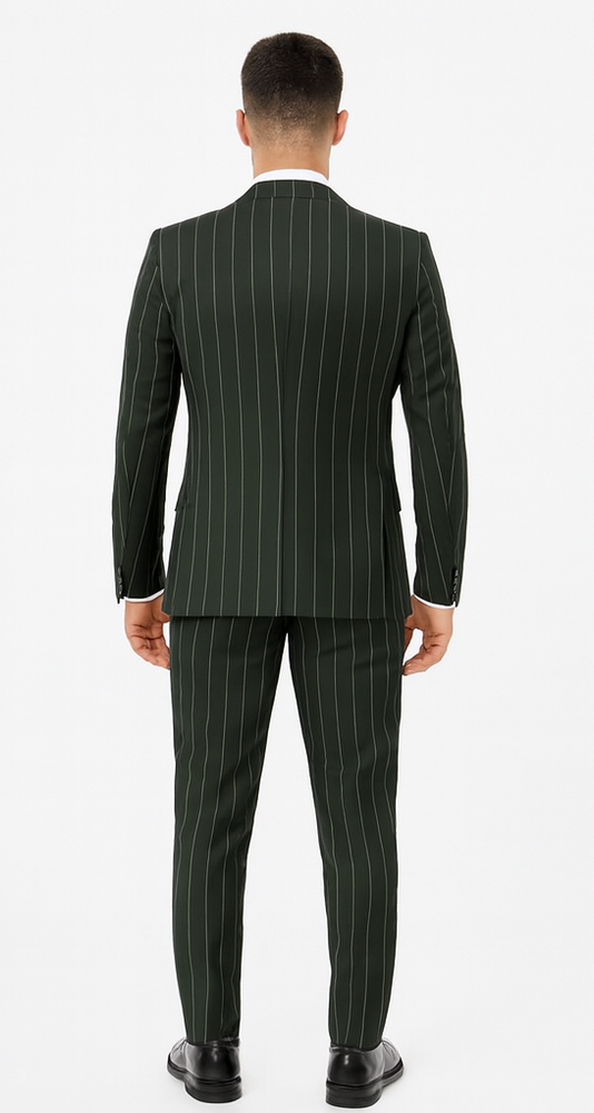 Rossi Man MAX RM1727 Green Pinstripe Slim Fit 3-Piece Suit – Men’s Formalwear