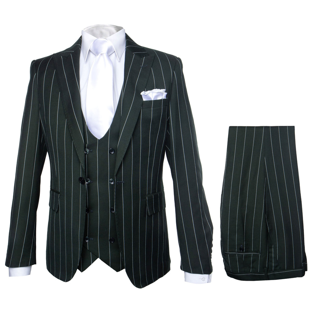 Rossi Man MAX RM1727 Green Pinstripe Slim Fit 3-Piece Suit – Men’s Formalwear
