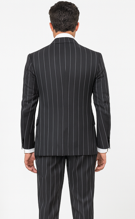 Rossi Man MAX RM1728 Black Stripe Slim Fit 3-Piece Suit – Modern Men’s Formalwear