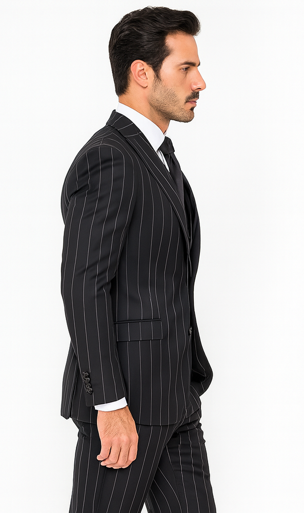 Rossi Man MAX RM1728 Black Stripe Slim Fit 3-Piece Suit – Modern Men’s Formalwear