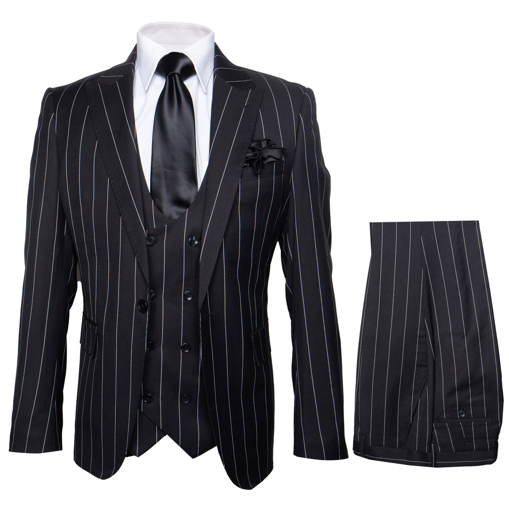 Rossi Man MAX RM1728 Black Stripe Slim Fit 3-Piece Suit – Modern Men’s Formalwear