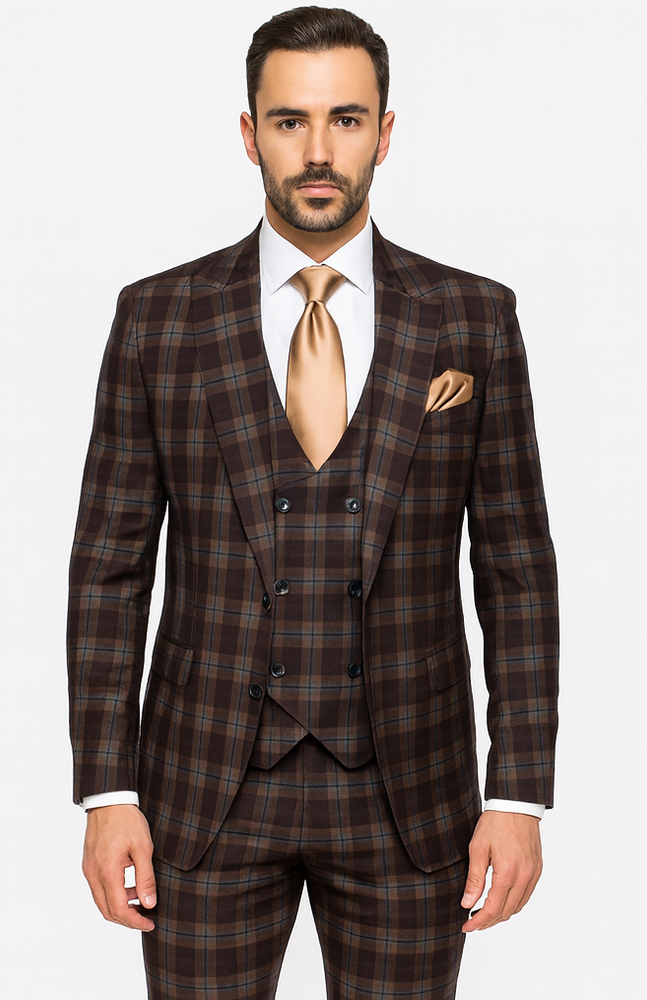 Rossi Man MAX RM1735 Brown Slim Fit 3-Piece Suit – Men’s Modern Formalwear