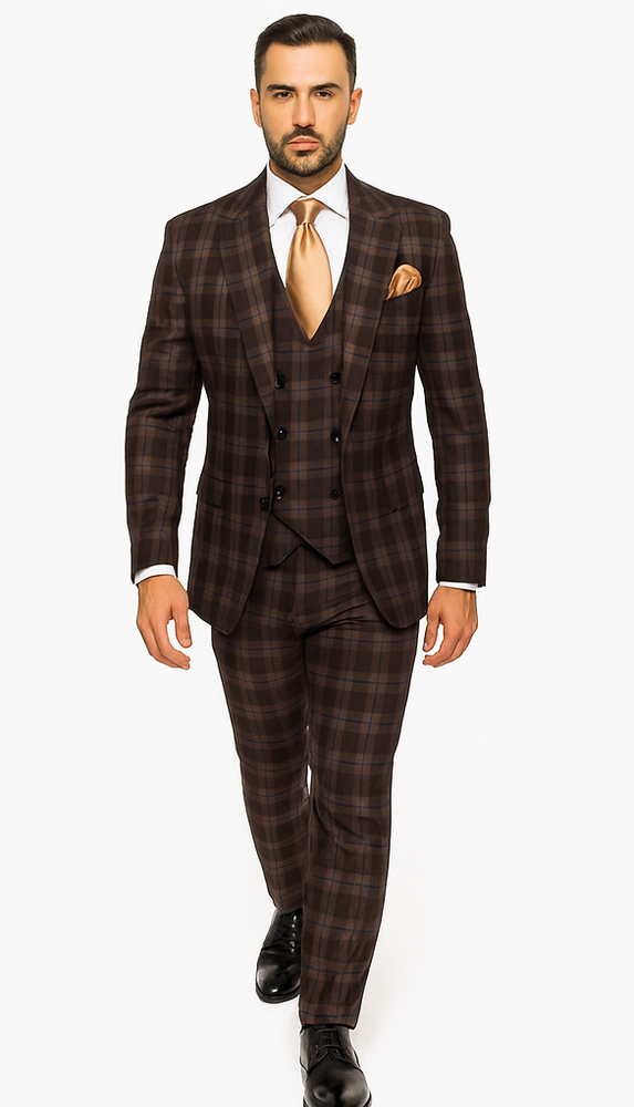 Rossi Man MAX RM1735 Brown Slim Fit 3-Piece Suit – Men’s Modern Formalwear