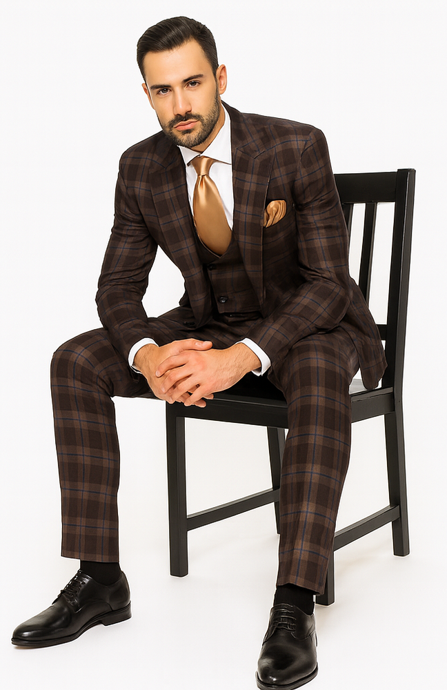 Rossi Man MAX RM1735 Brown Slim Fit 3-Piece Suit – Men’s Modern Formalwear