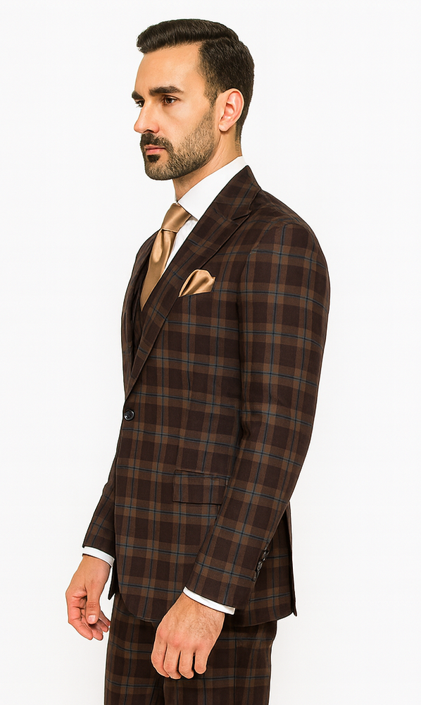Rossi Man MAX RM1735 Brown Slim Fit 3-Piece Suit – Men’s Modern Formalwear