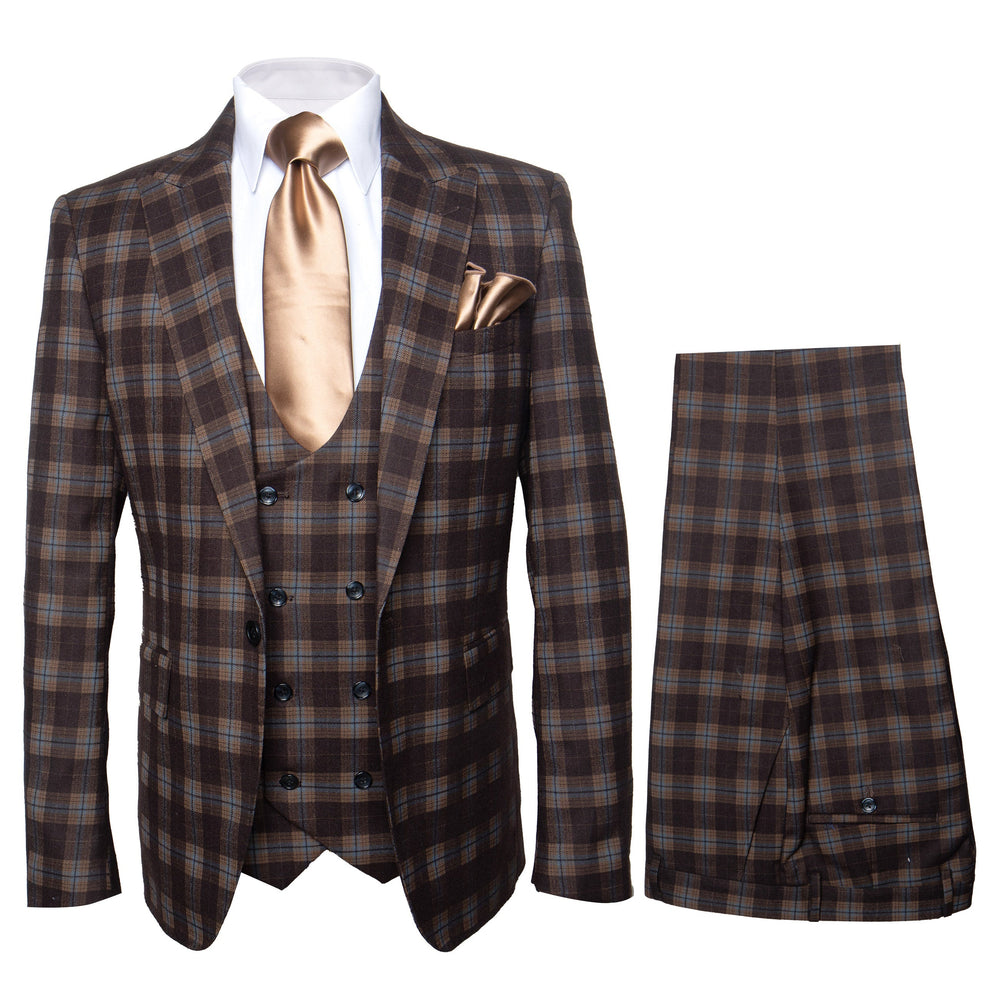 Rossi Man MAX RM1735 Brown Slim Fit 3-Piece Suit – Men’s Modern Formalwear