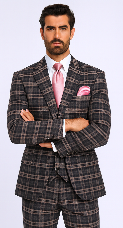 Rossi Man MAX RM1739 Black & Pink Slim Fit 3-Piece Suit – Men’s Formalwear